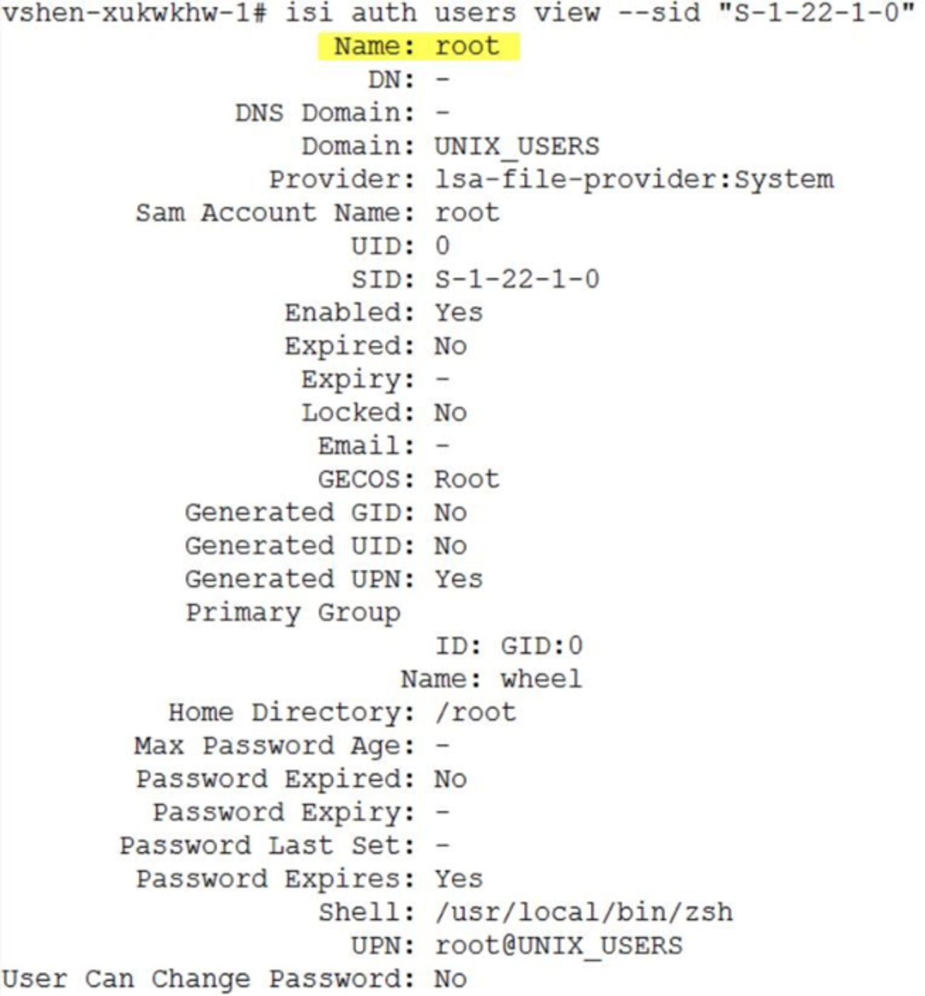 this is an example of how to use the "isi auth users view" command to get the user name from its SID.