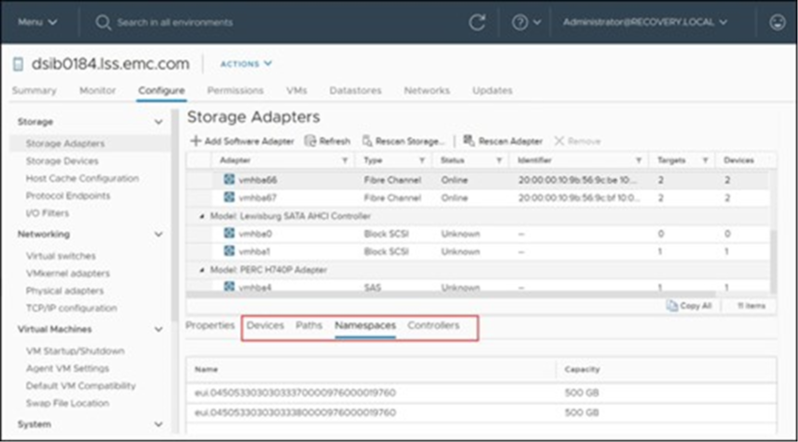 NVMeoF detail in the vSphere Client