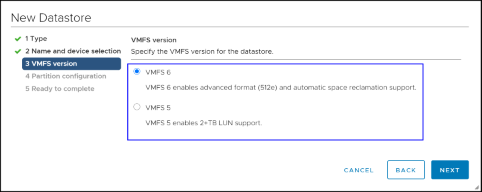 Provisioning a new VMFS datastore in the vSphere Client — VMFS file system