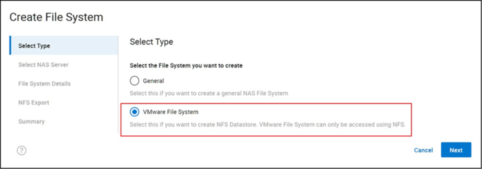 Create File System wizard for PowerMax File - step 1