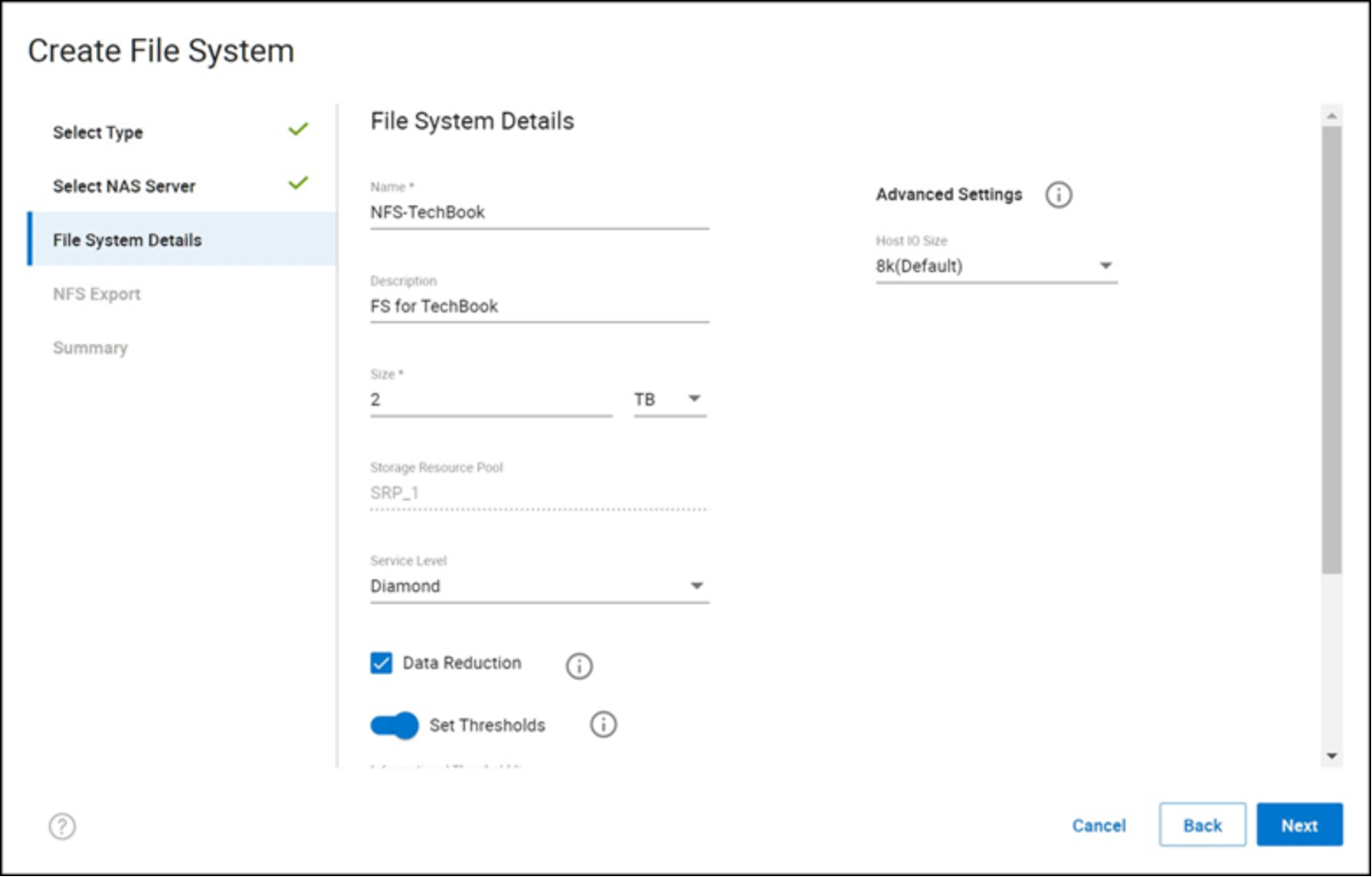 Create File System wizard for PowerMax File - step 3