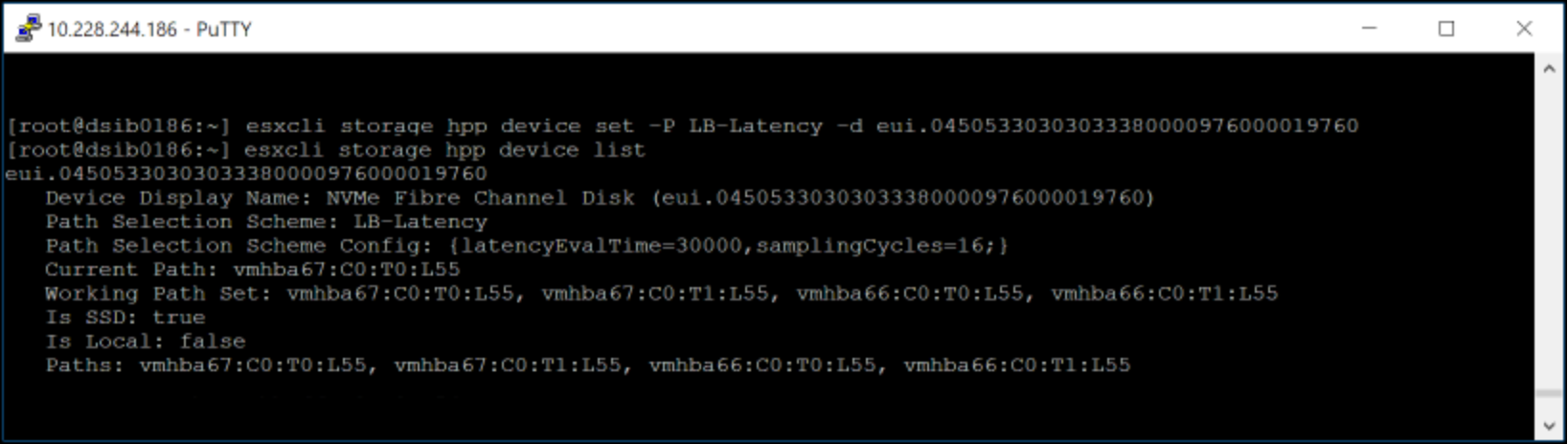 Setting PSS LB-Latency on FC-NVMe device 