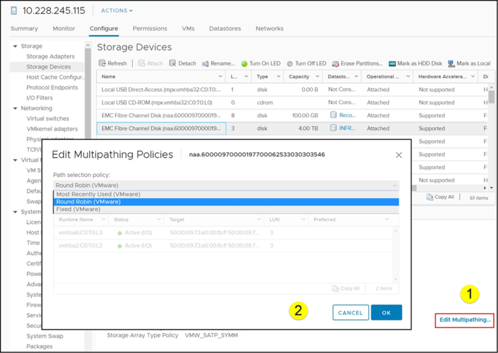 NMP policy selection in vSphere Client 