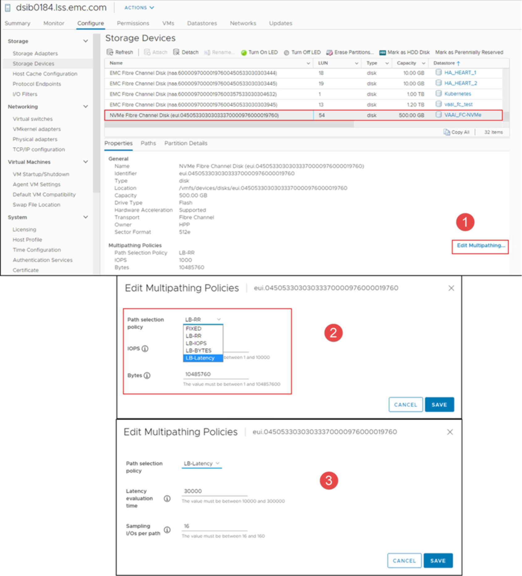 HPP policy selection in vSphere Client 