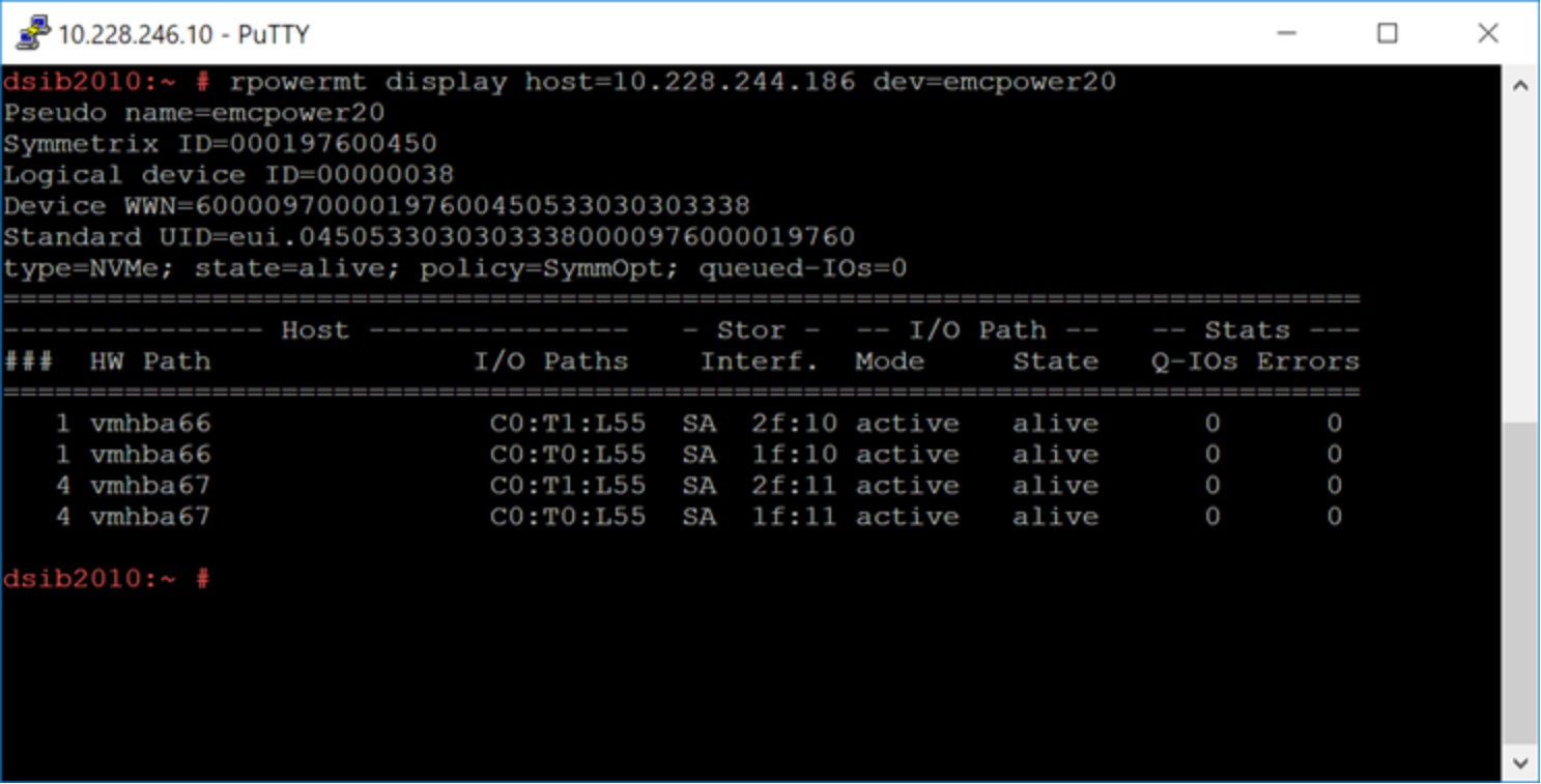 Output of the rpowermt display command on a PowerMax device 