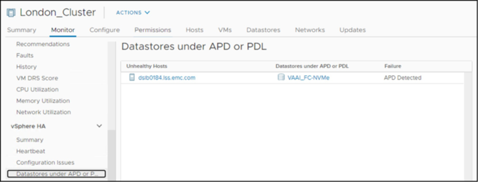 APD/PDL monitoring in the vSphere Client 