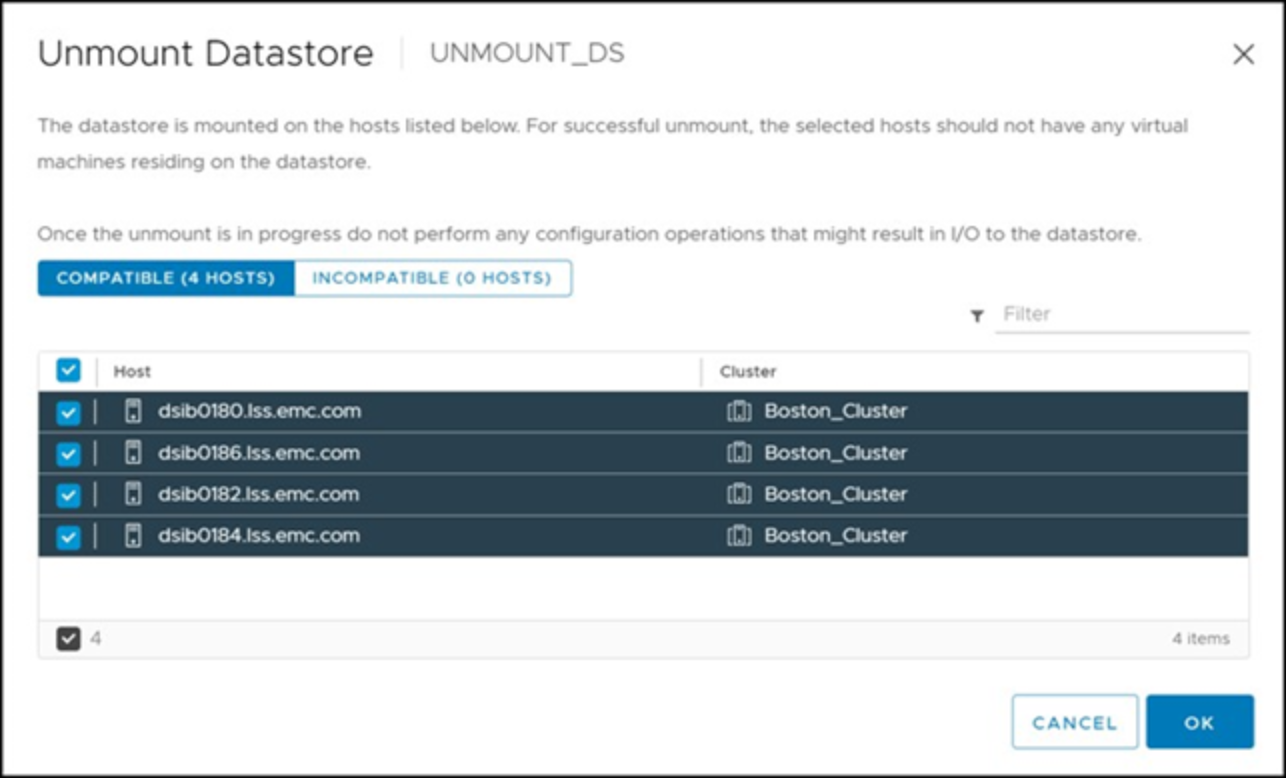 The unmount wizard in the vSphere Client