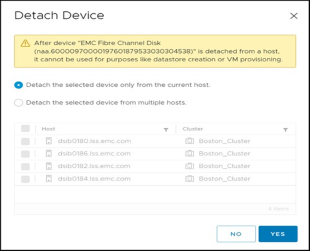 Detach device from single ESXi host 