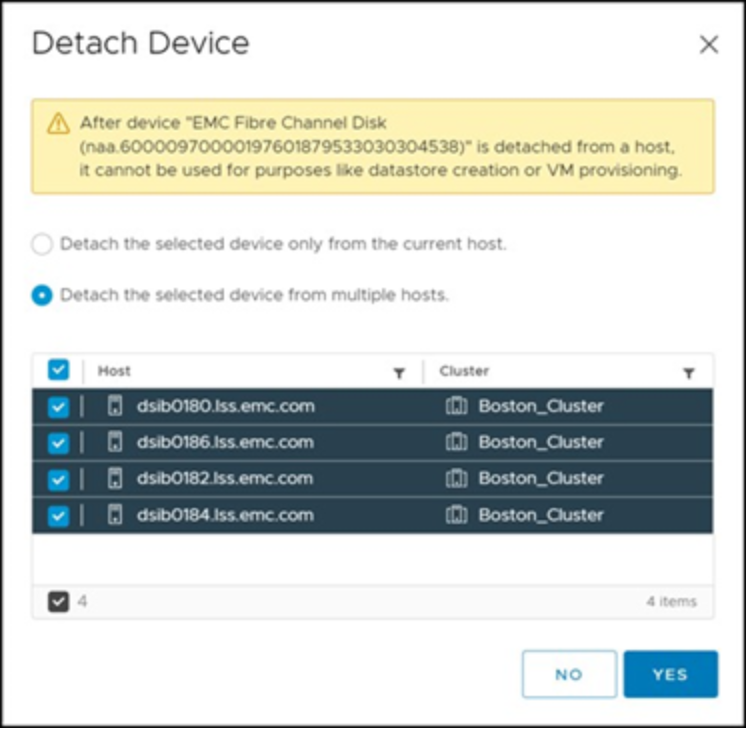 Detach device from all ESXi hosts 