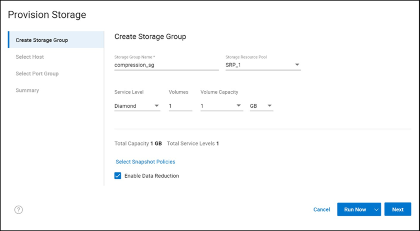 Unisphere for PowerMax - storage group data reduction 