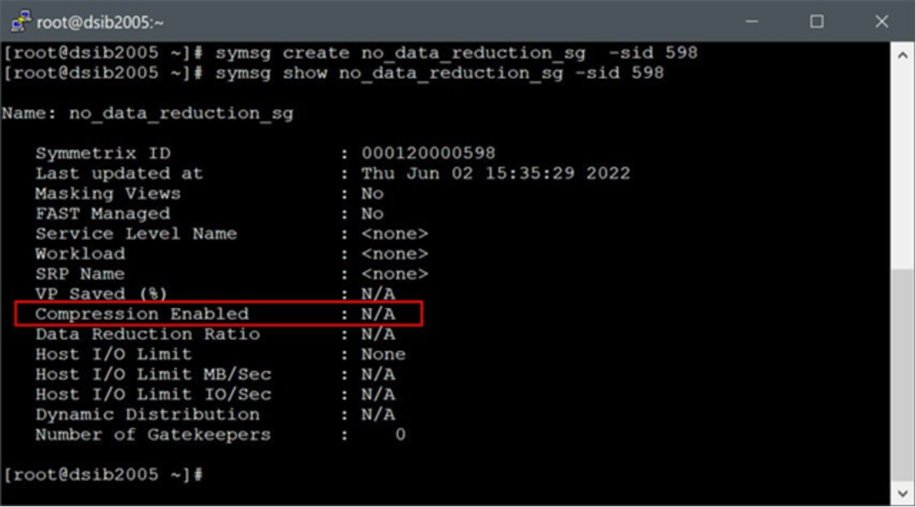 Solutions Enabler - storage group no compression 