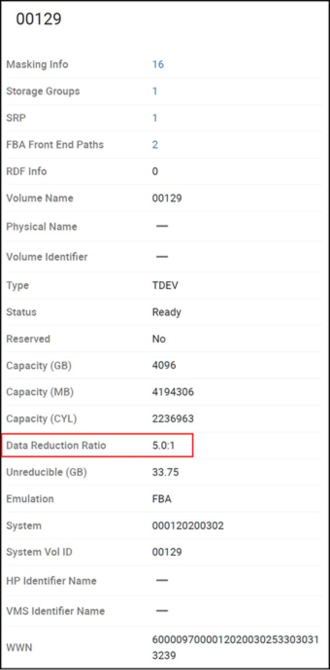 Data Reduction ratio for a PowerMax device 