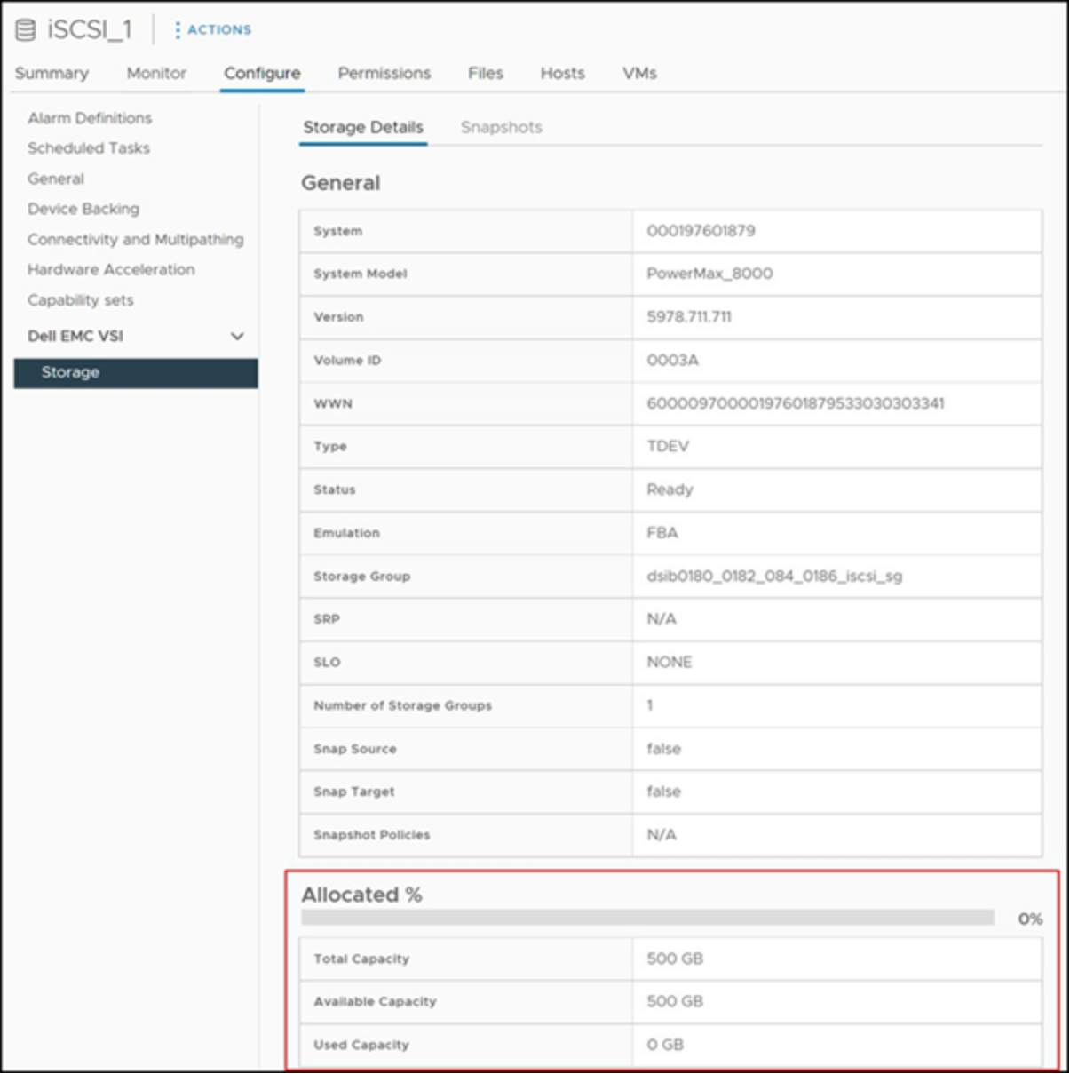 Zeroedthick virtual disk allocation on PowerMax thin devices within VSI                 