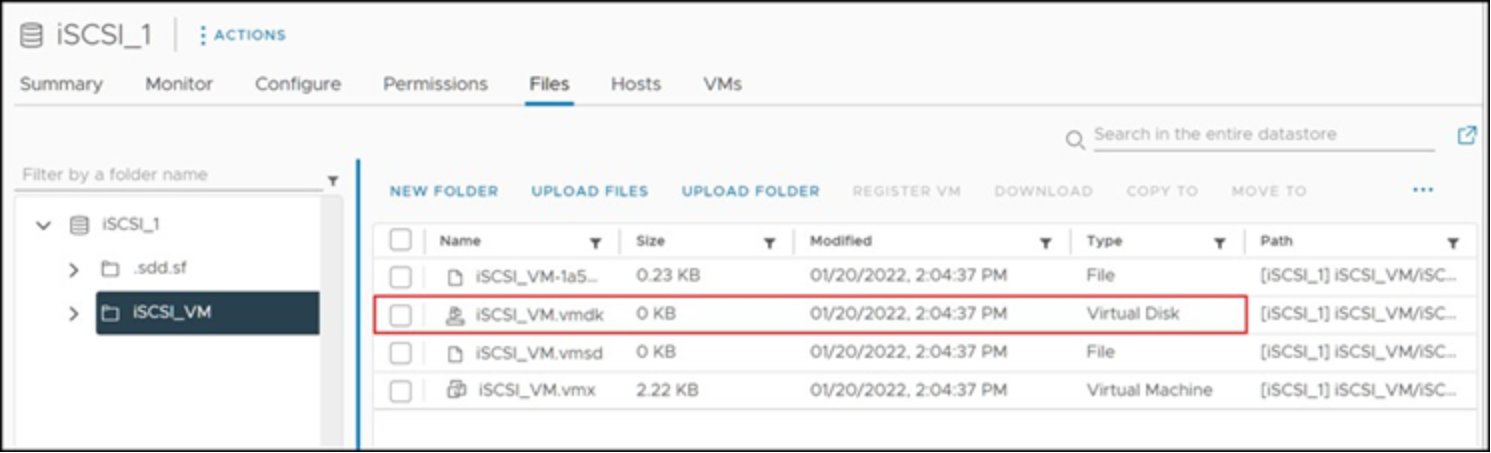 Thin virtual disk allocation size as seen in a VMFS datastore browser 