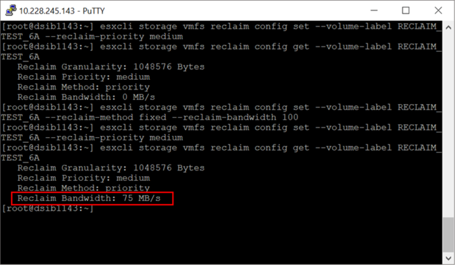 Showing the actual reclaim bandwidth of medium priority 