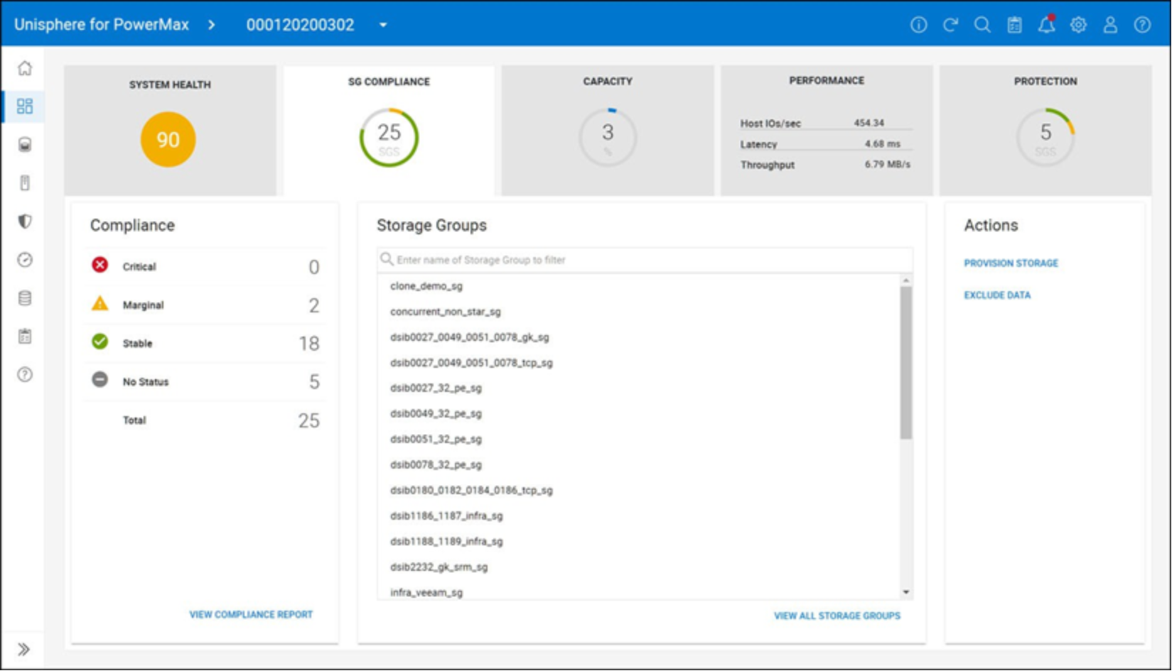 Unisphere for PowerMax 10.0 Storage Groups Compliance Dashboard 