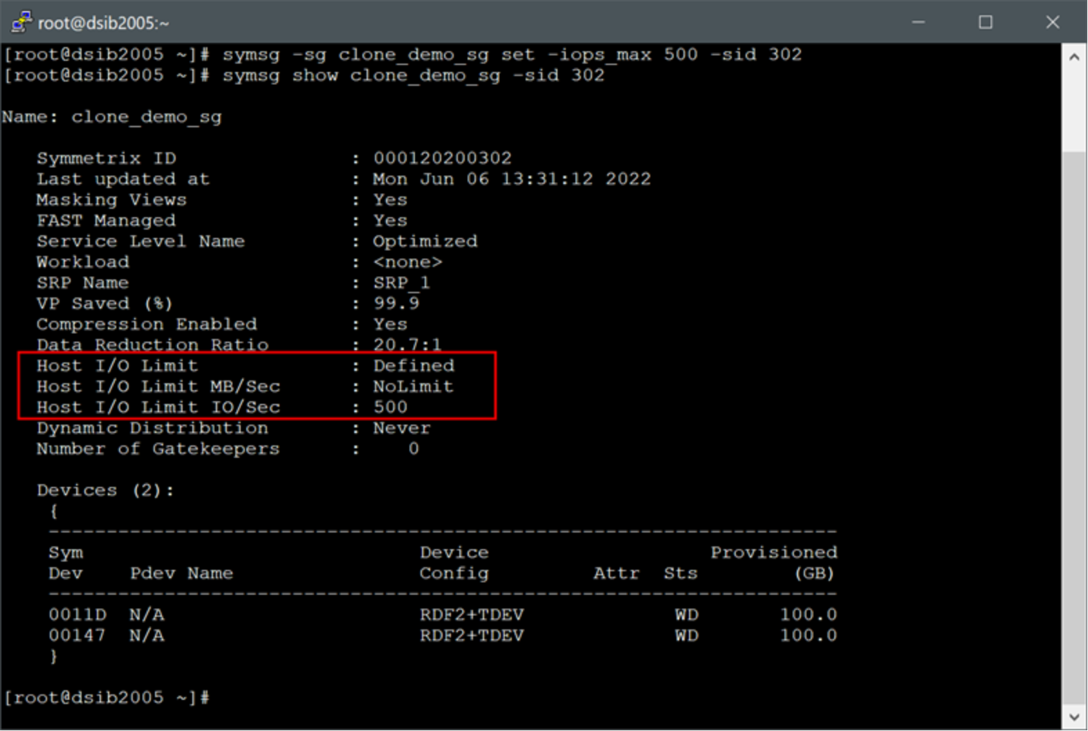 Setting the Host I/O Limit through SYMCLI 