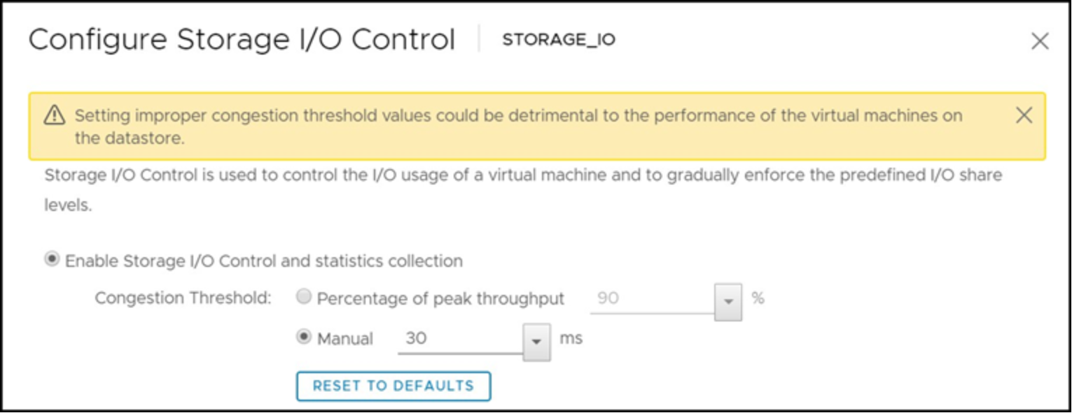 Storage I/O Control manual setting warning    