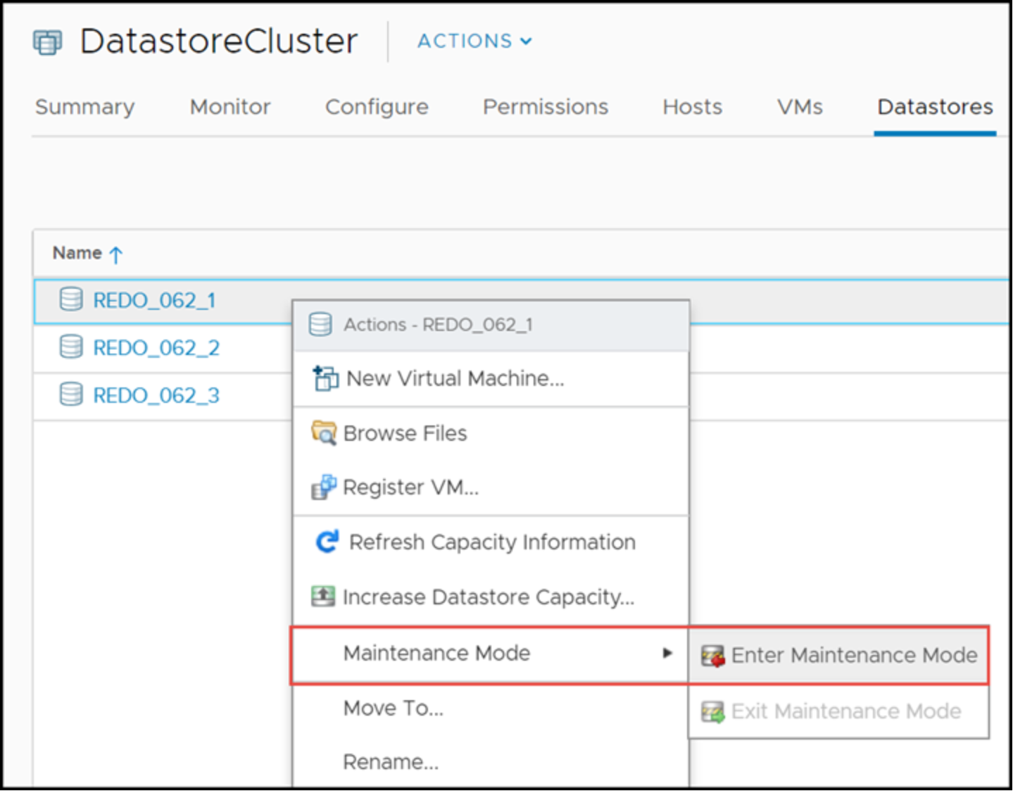 Putting a datastore in maintenance mode in SDRS   