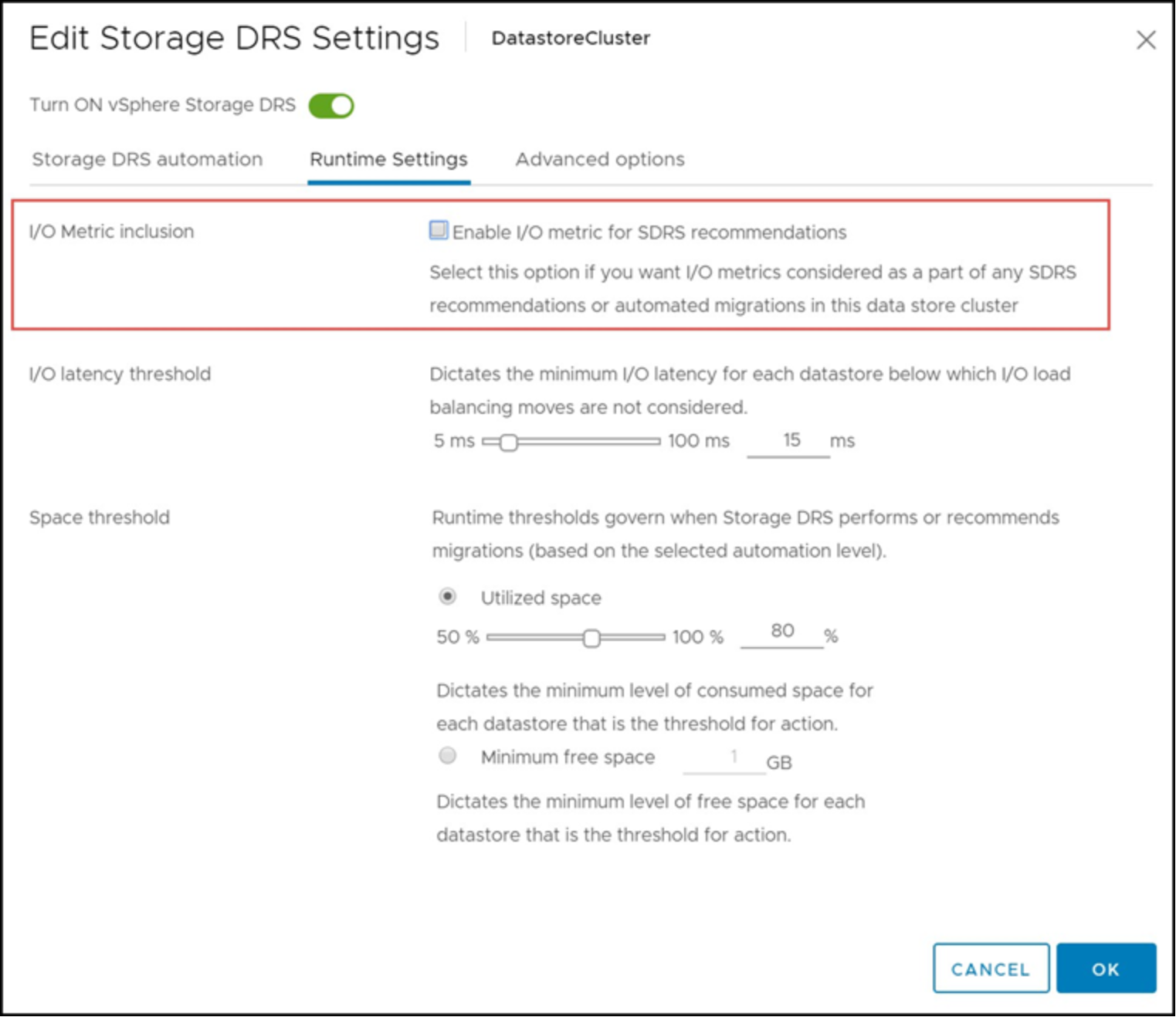 Disabling performance-based SDRS after creation 