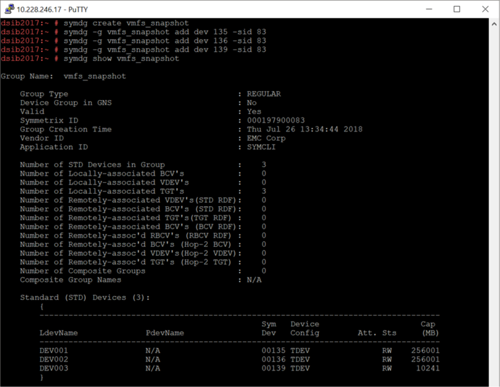 Creating a device group in Solutions Enabler 