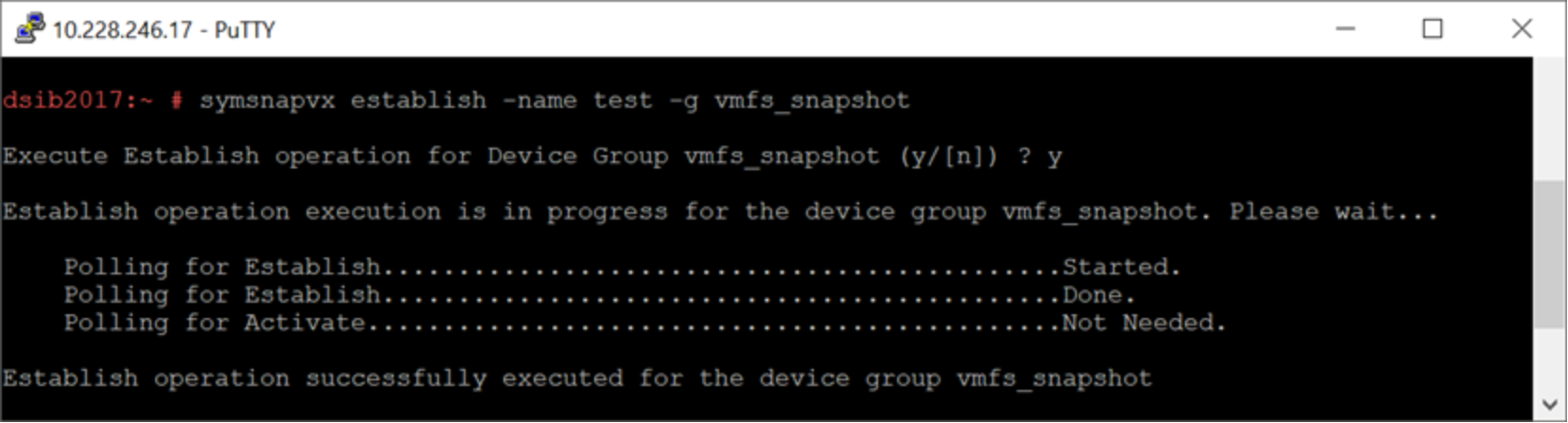 Taking a snapshot of the device group in Solutions Enabler 