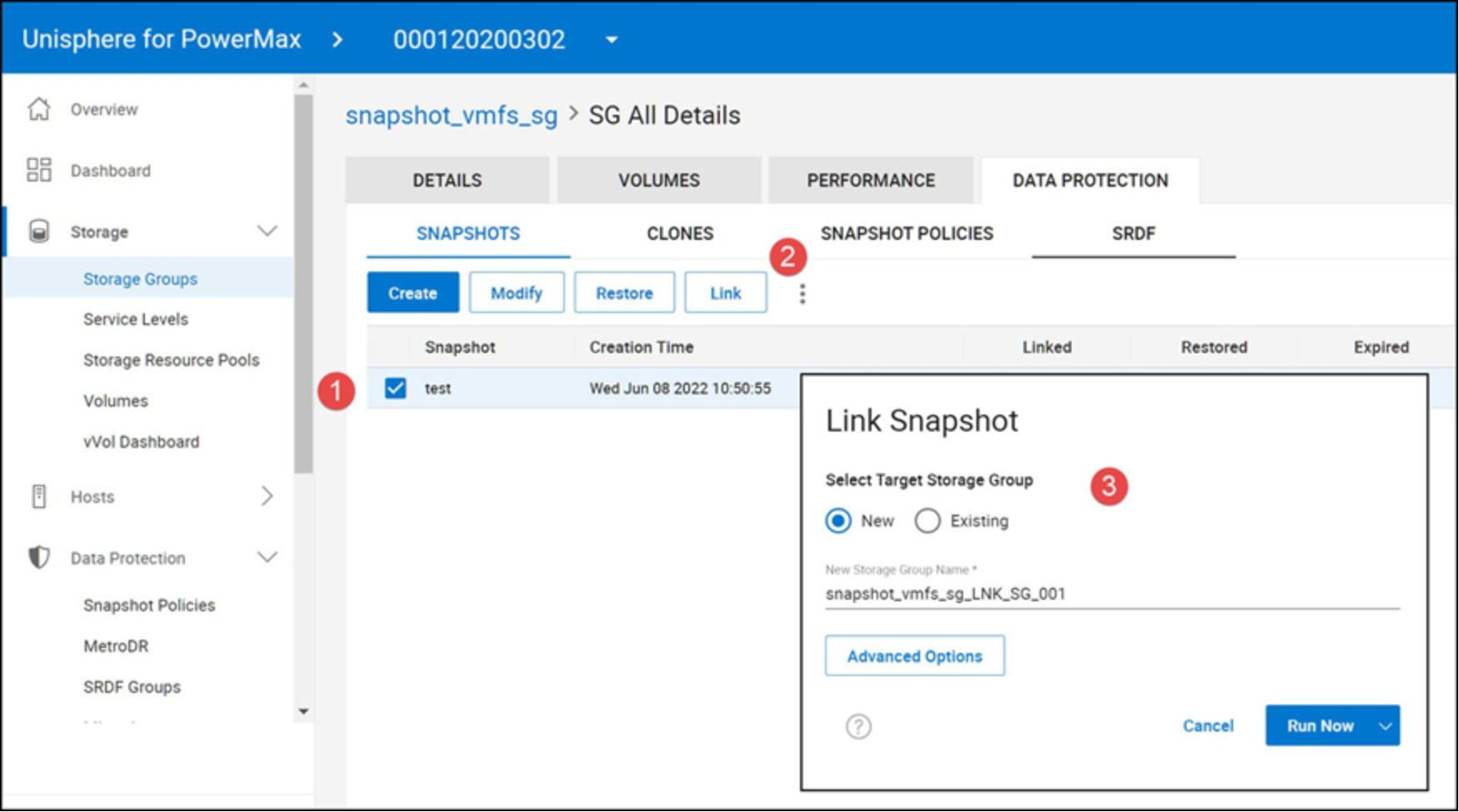 Linking a snapshot in Unisphere for PowerMax 