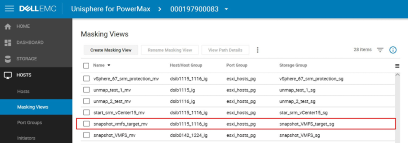 Creating masking view for copied devices 