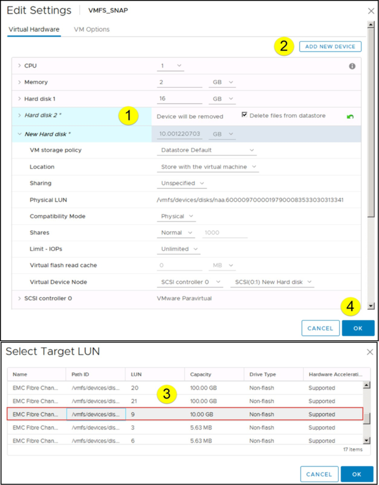 Adding the copied RDM to VM 