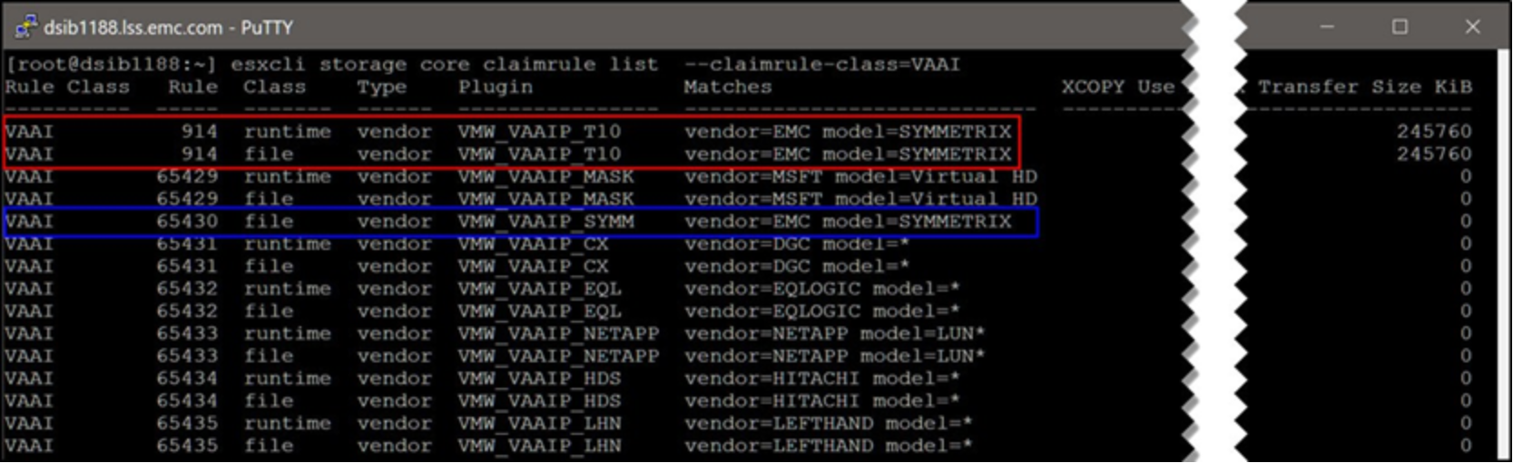 Use of the generic VAAI T10 rule 