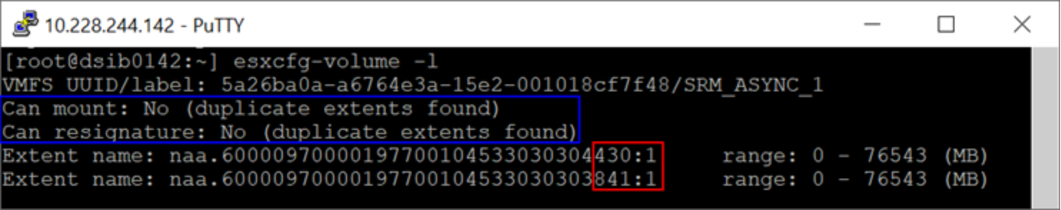 An R2 device and its copy on the remote ESXi host that cannot be resignatured 