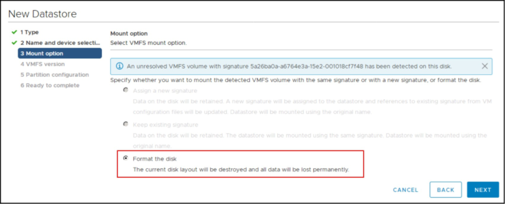 Attempt to mount duplicate extents permits format only 