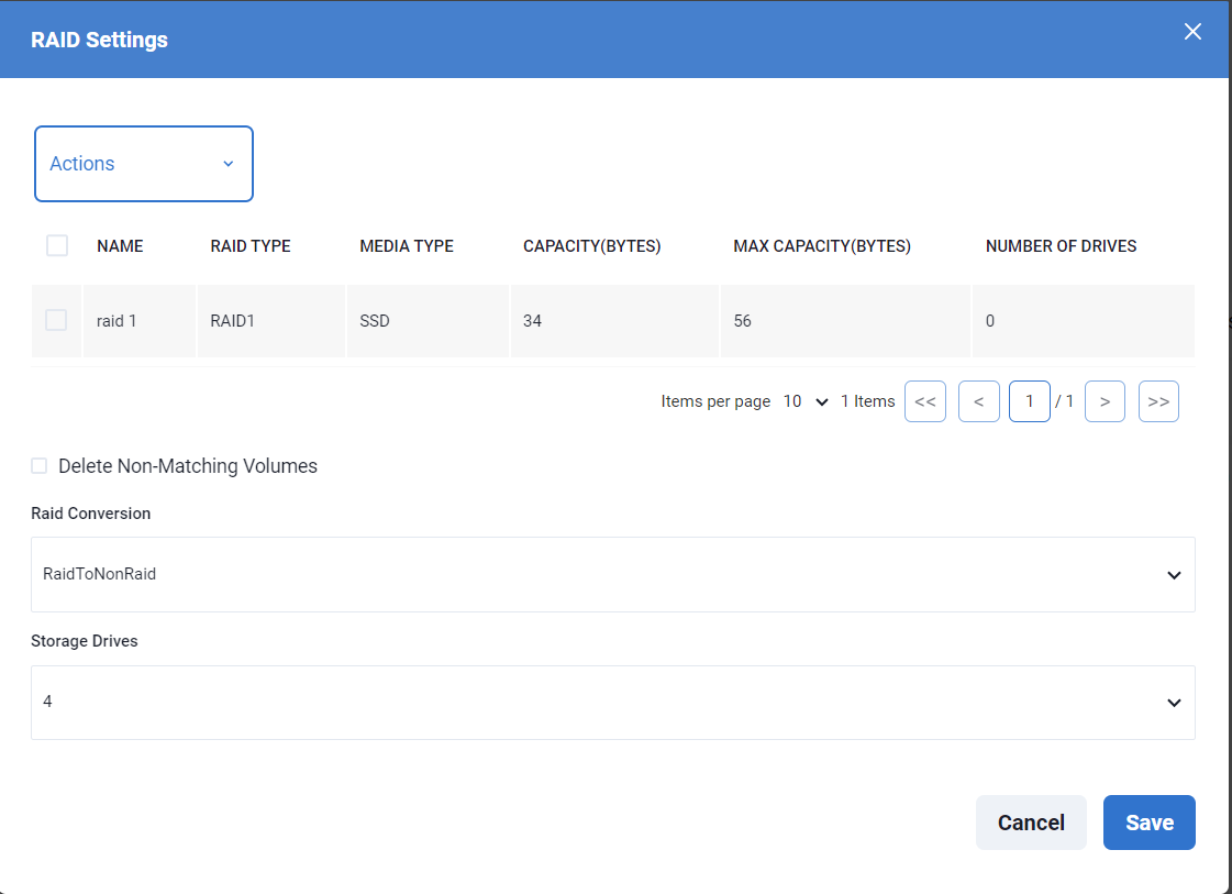 RAID conversion settings