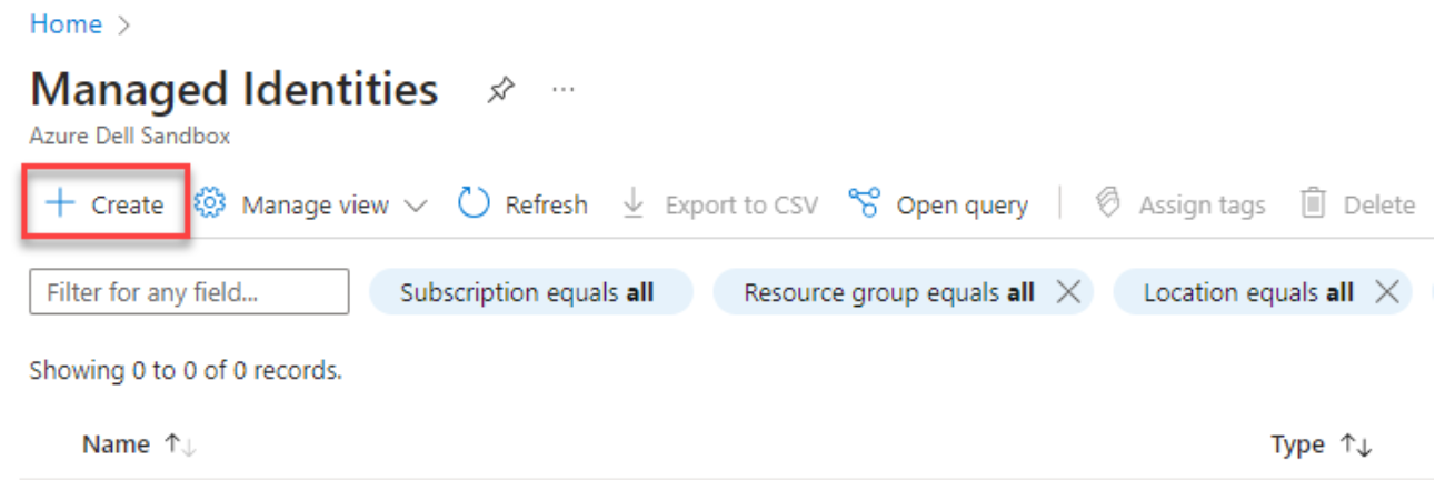 This is an image of clicking the create button in the managed identities page.