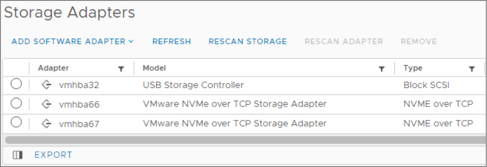 Storage adapters in the vSphere Client.