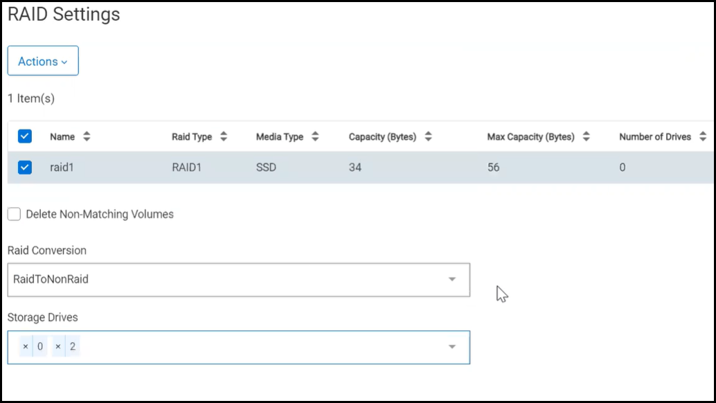 RAID conversion settings