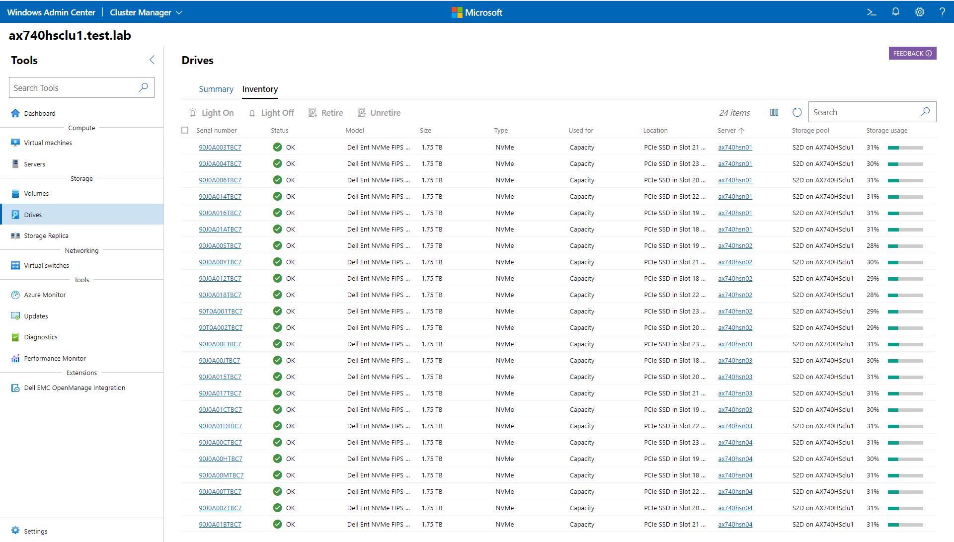 Screen shot of Drives: Inventory tab