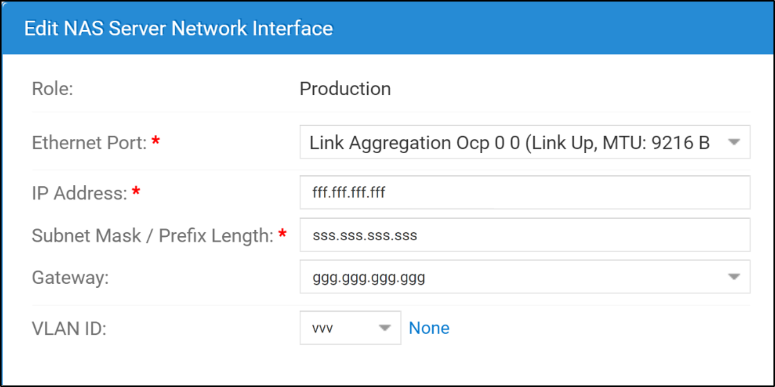 This diagram shows the Wizard displaying the user configured VLAN ID value. The VLAN ID value in the diagram, along with all other network information has been obfuscated.