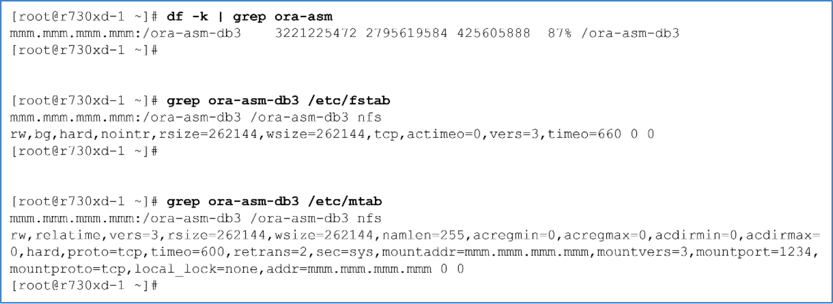 This diagram shows the Linux mount information of the Unity File Share can be seen from a Linux "df" command and withing the /etc/fstab and /etc/mtab files.