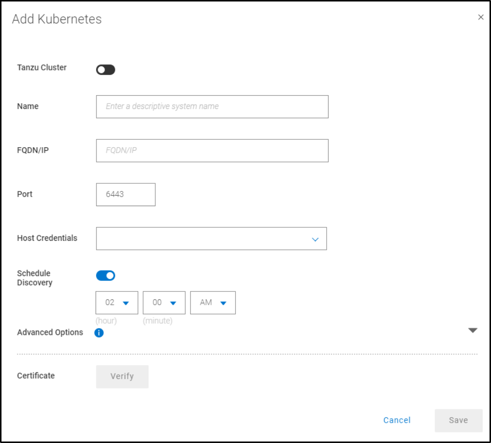 The image shows option to add Kubernetes asset source in Data Manager Appliance.