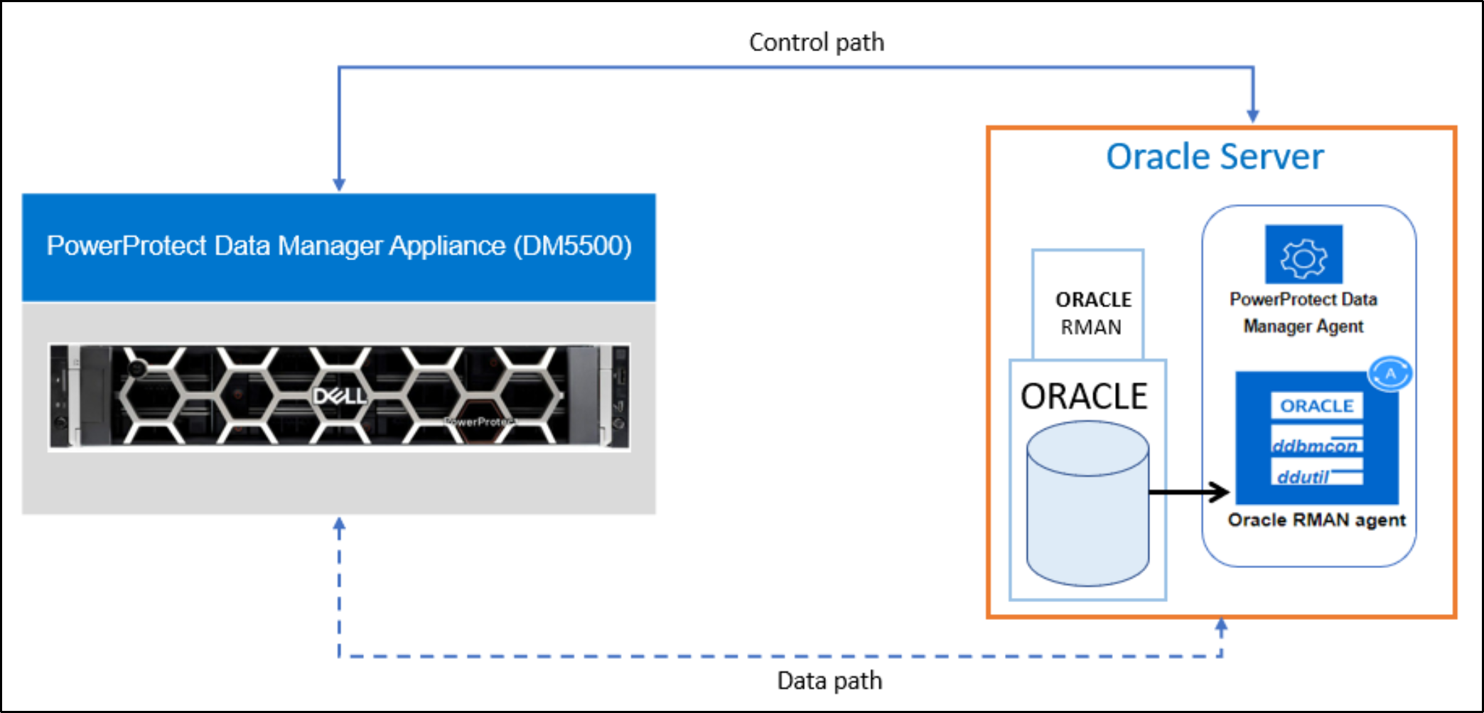 The image shows oracle database protection with the Data Manager Appliance