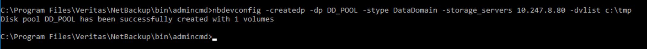 This image shows the command line option to create a disk pool 