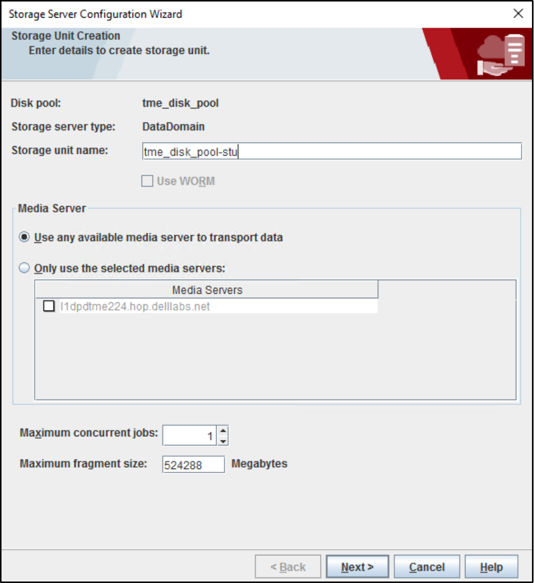 This image shows the option to create storage unit using the disk pool created