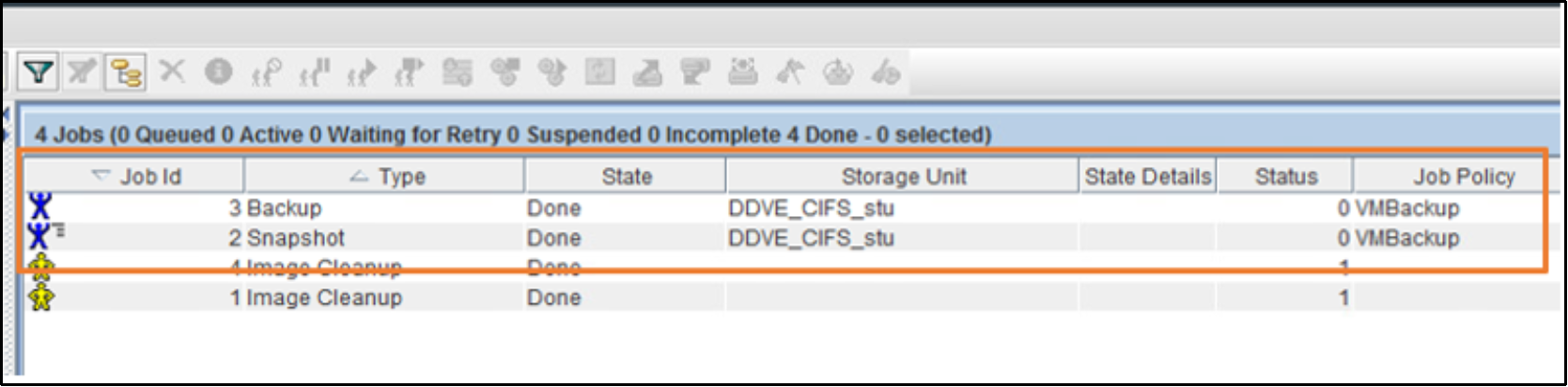 This image shows successful backup using the CIFS storage unit created