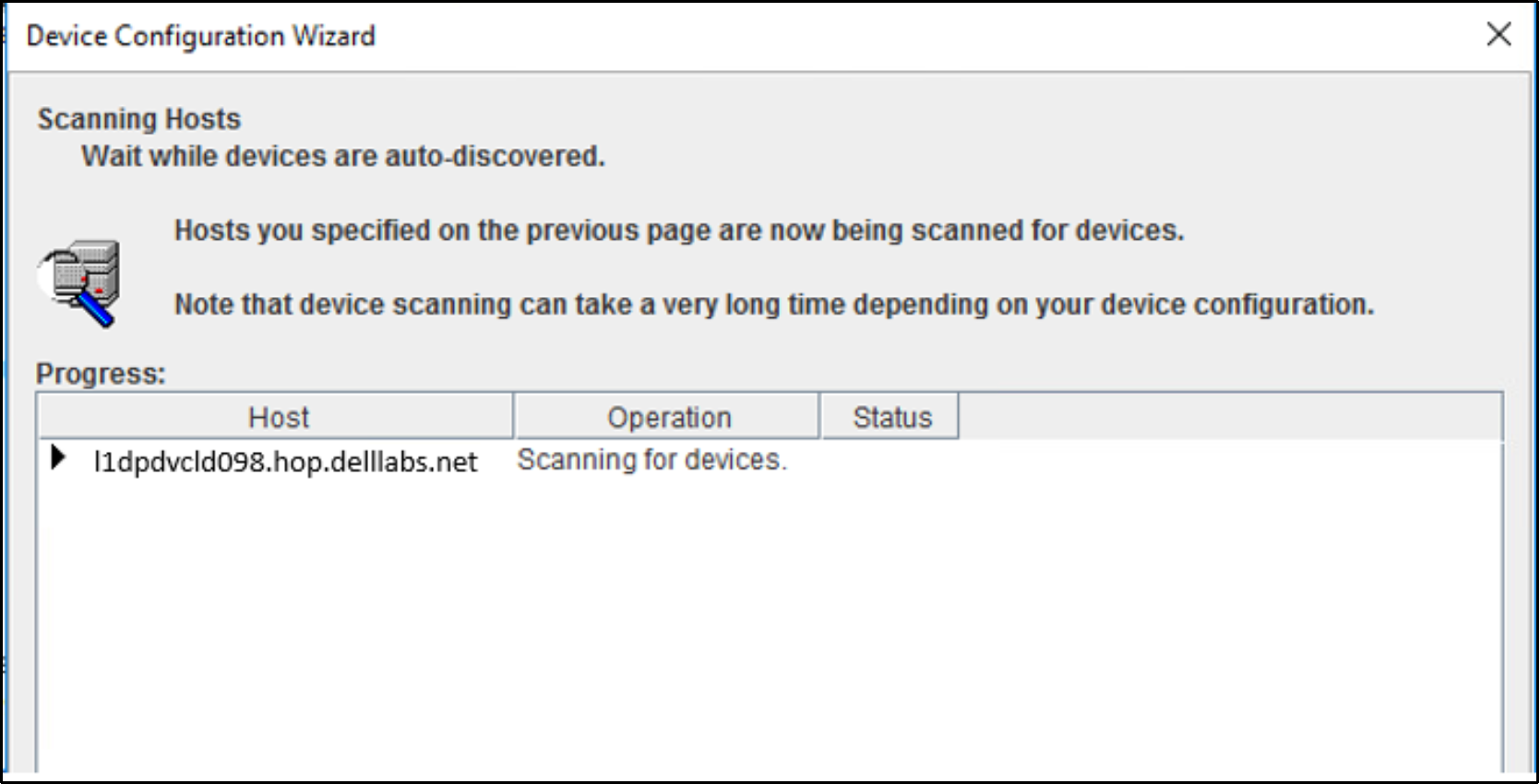 The image shows the device configuration wizard