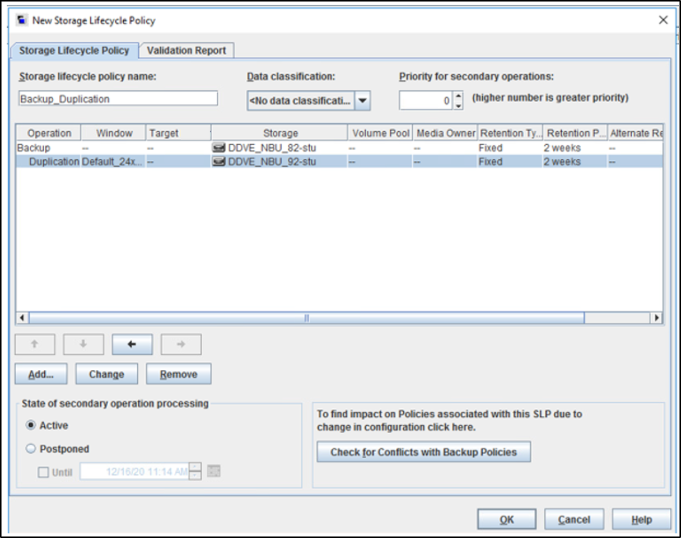 The image shows the backup and duplication operation details and to save the SLP
