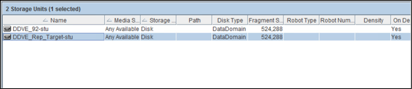 The image shows the successful storage unit creation on the destination NetBackup primary server