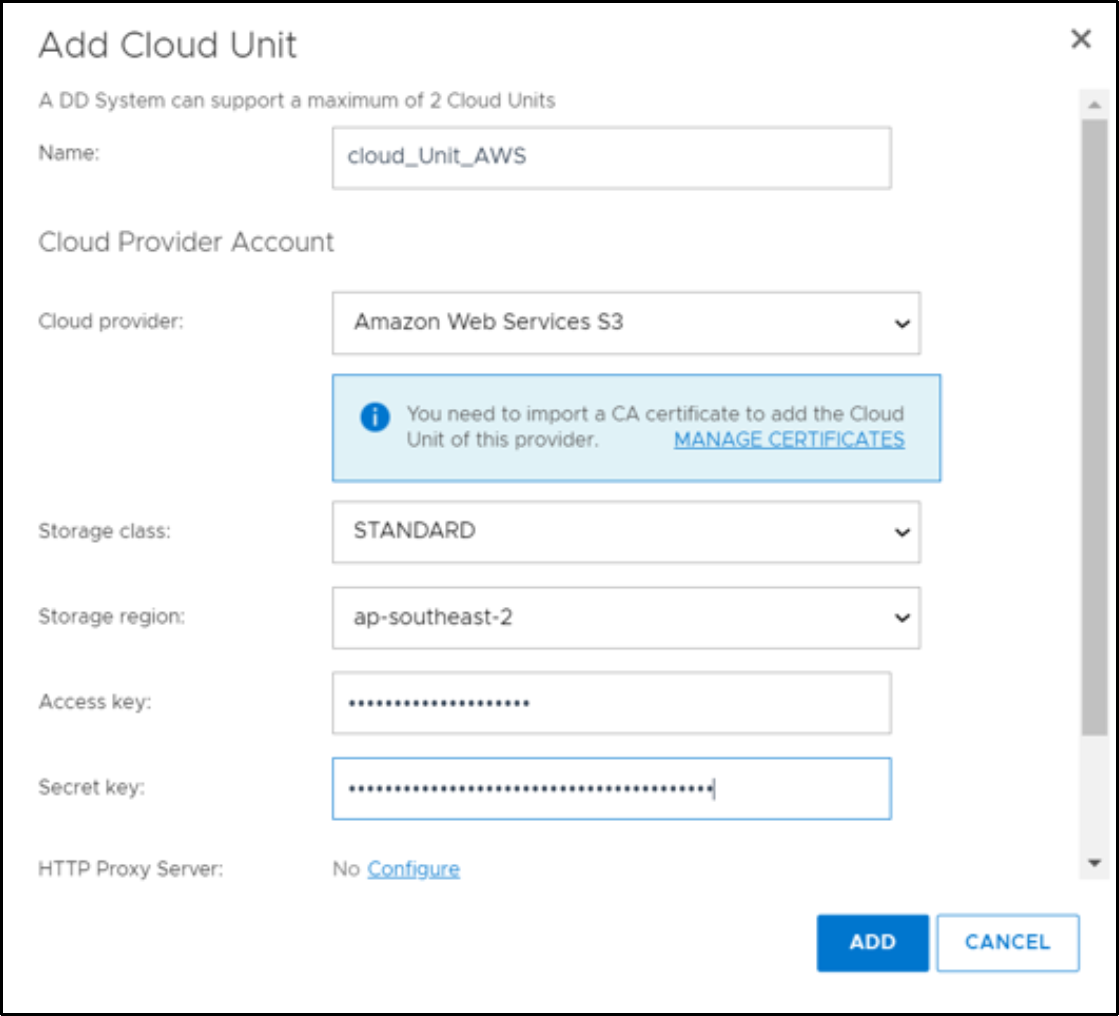 This image shows the option to create a cloud profile and cloud unit