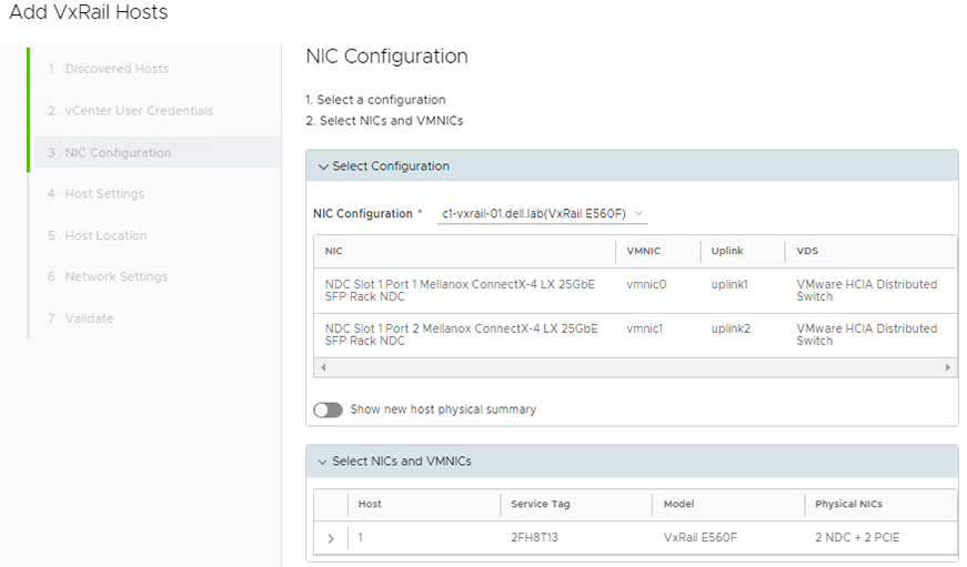 NIC Configuration window