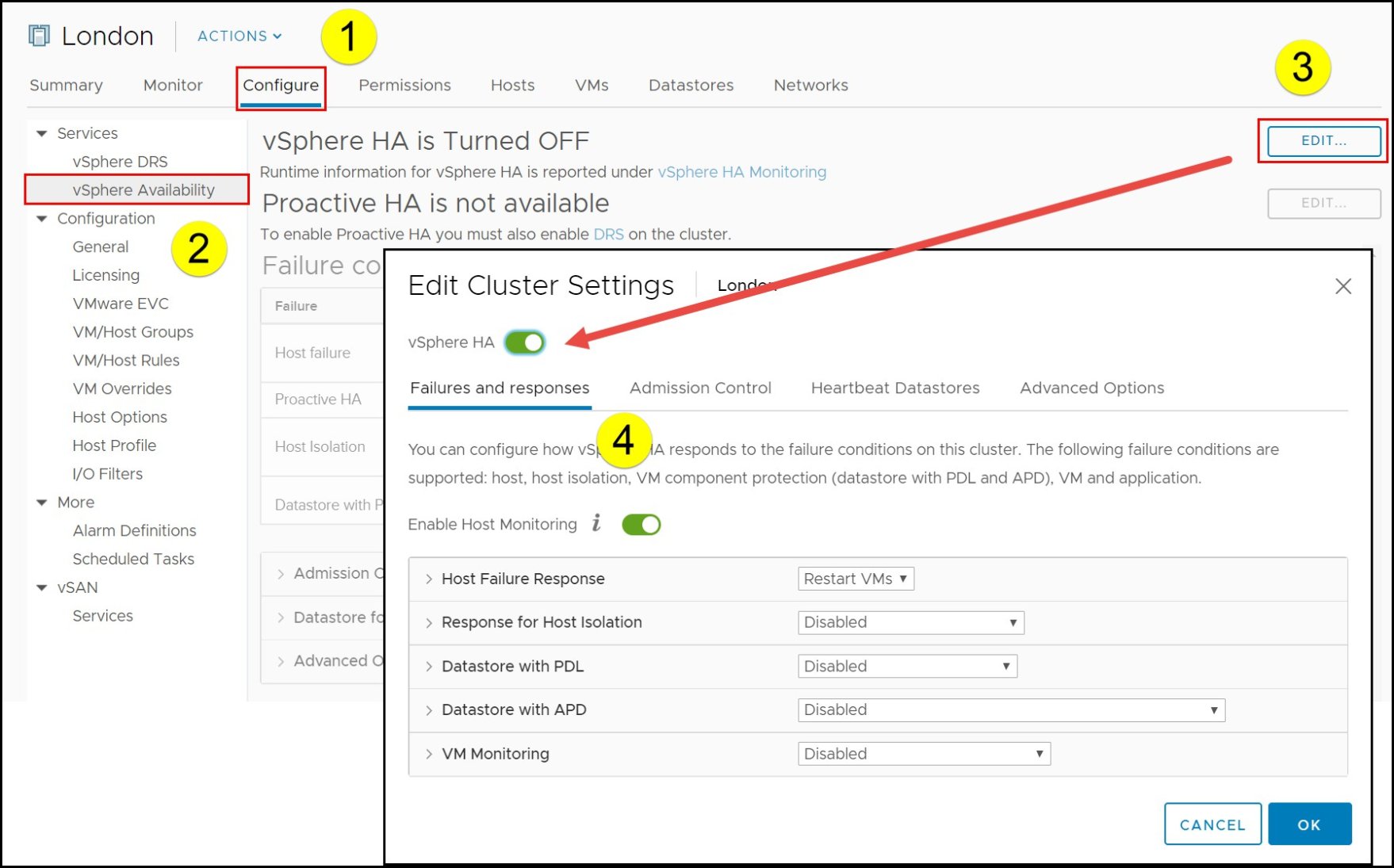 Figure 54. Enable VMCP in the vSphere Client 
